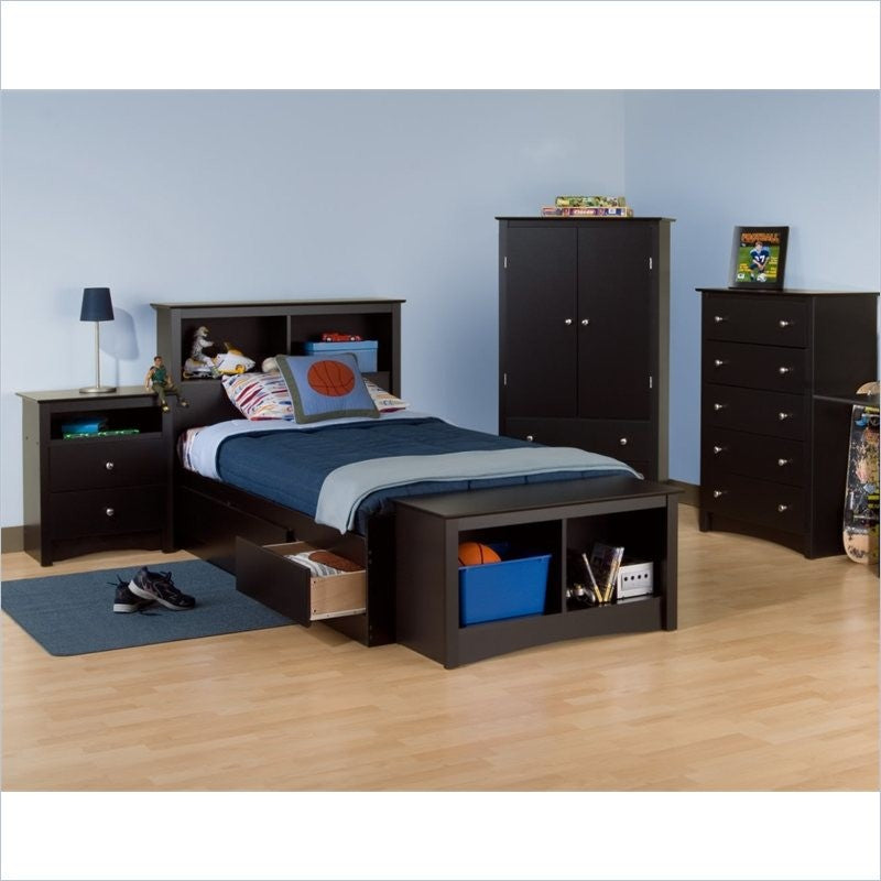 Prepac Sonoma 5-Piece Twin Youth Bedroom Set in Black