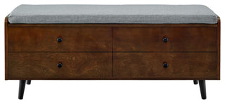 46" Mid Century Storage Bench with Cushion - Dark Walnut/Grey