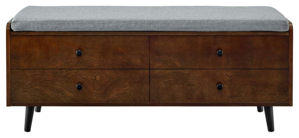 46" Mid Century Storage Bench with Cushion - Dark Walnut/Grey