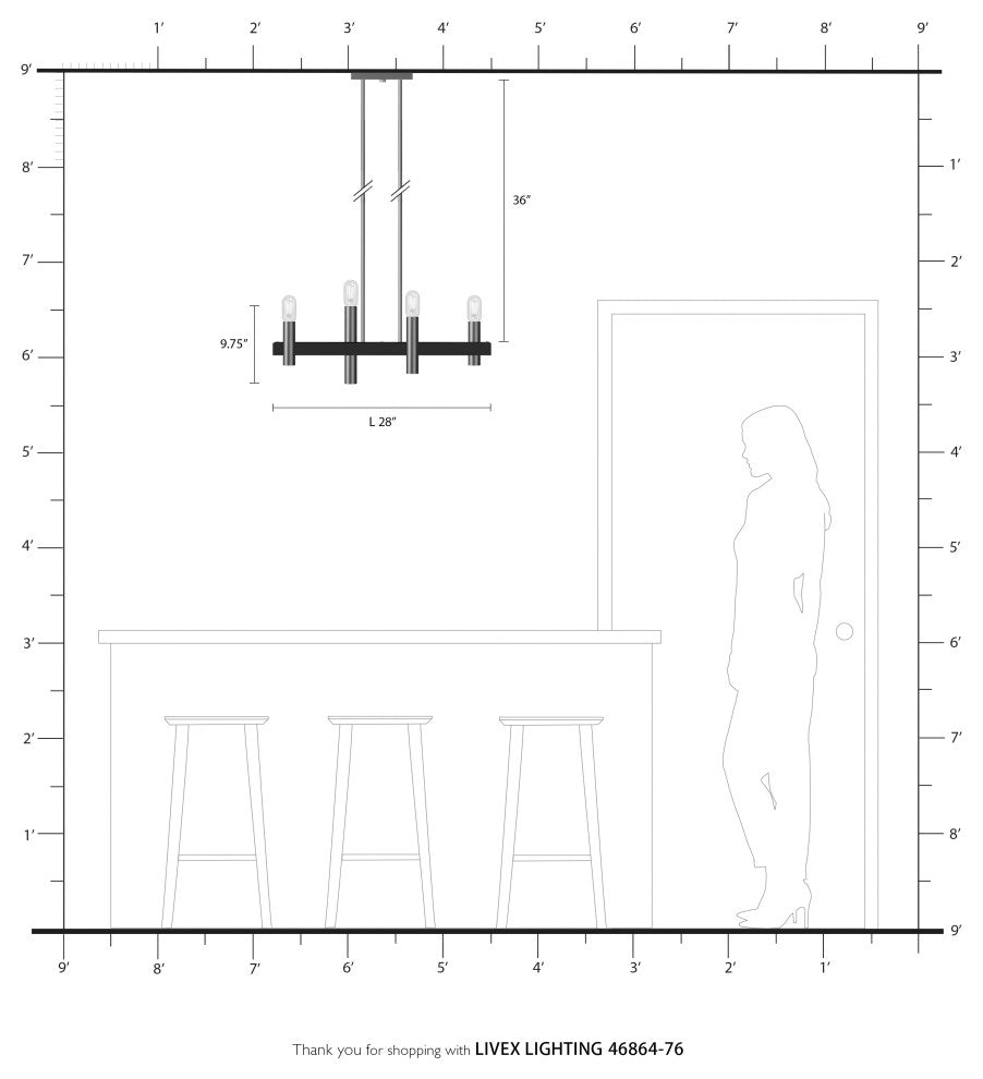 Livex Helsinki 4 Light Scandinavian Gray, Brushed Nickel Linear Chandelier