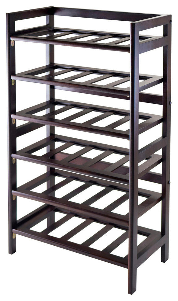 Winsome Silvi 6-Tier Transitional Solid Wood Wine Rack in Antique Walnut