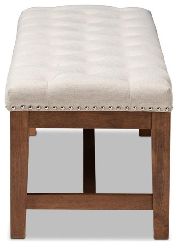 Ainsley Light Beige Upholstered Walnut Solid Rubberwood Bench
