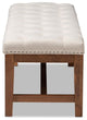 Ainsley Light Beige Upholstered Walnut Solid Rubberwood Bench