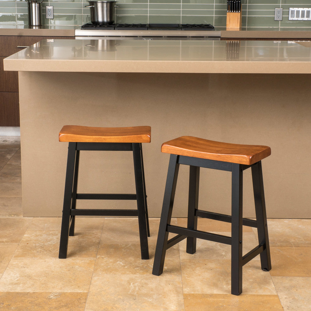 Mia Saddle Wood Counter Stool, Set of 2