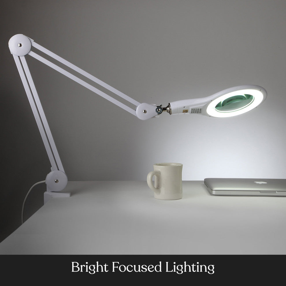 Brightech Lightview Desk Lamp with Clamp, 5 Diopter Glass Lens, White