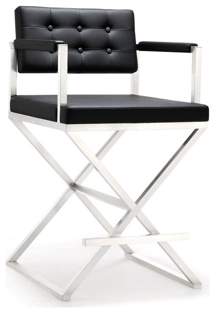 Director Black Stainless Steel Counter Stool, Black