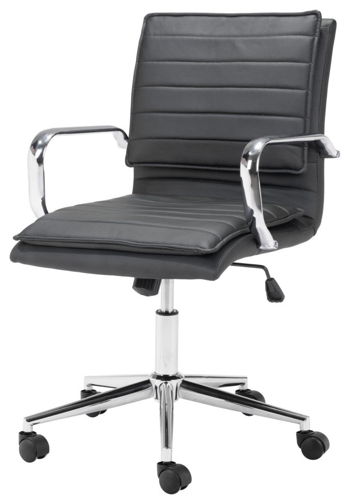 Computer Chair, Faux Vinyl Leather, Steel, Black, Chrome, Home Business Office