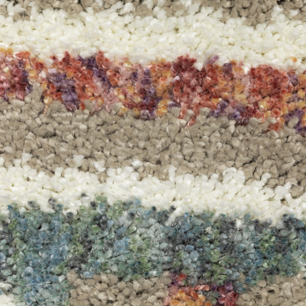 Aurora Abstract Stripe Ivory/Multi Indoor Area Rug, Ivory, 2'3" x 7'6"