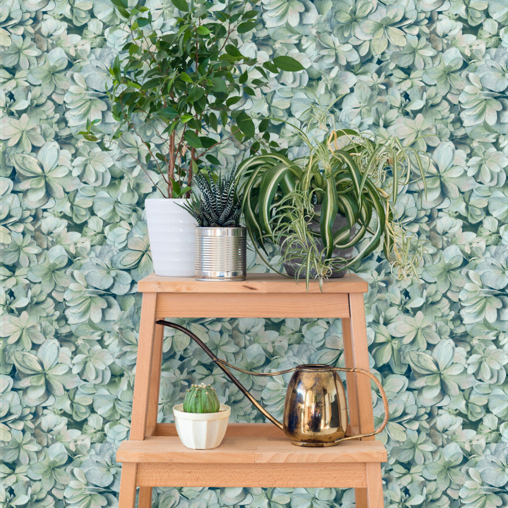 Green & Blue Hydrangea Peel & Stick Wallpaper