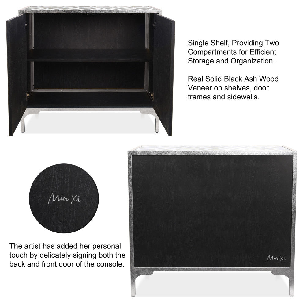 "Intertwined" Cabinet and Mirror Set on Reverse Printed Beveled Art Glass