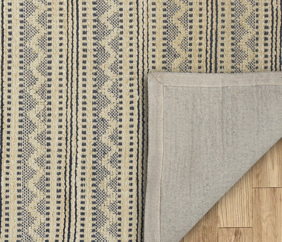 8??x 10??Blue and Beige Chevron Striped Area Rug