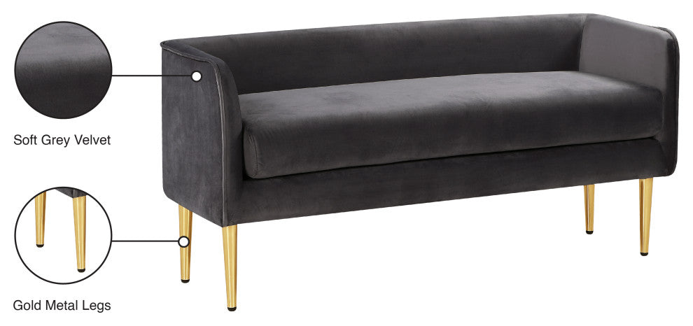 Audrey Velvet Upholstered Bench, Gray