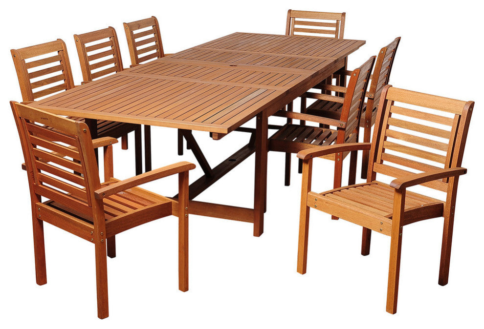 Brooks 9-Piece Eucalyptus Extendable Rectangular Patio Dining Set