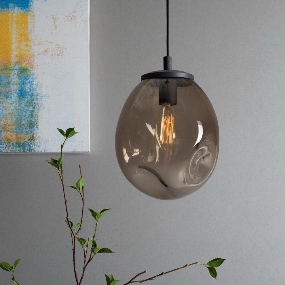 Pendant Light Handblown Glass Contemporary Hanging Light, Brown,12"