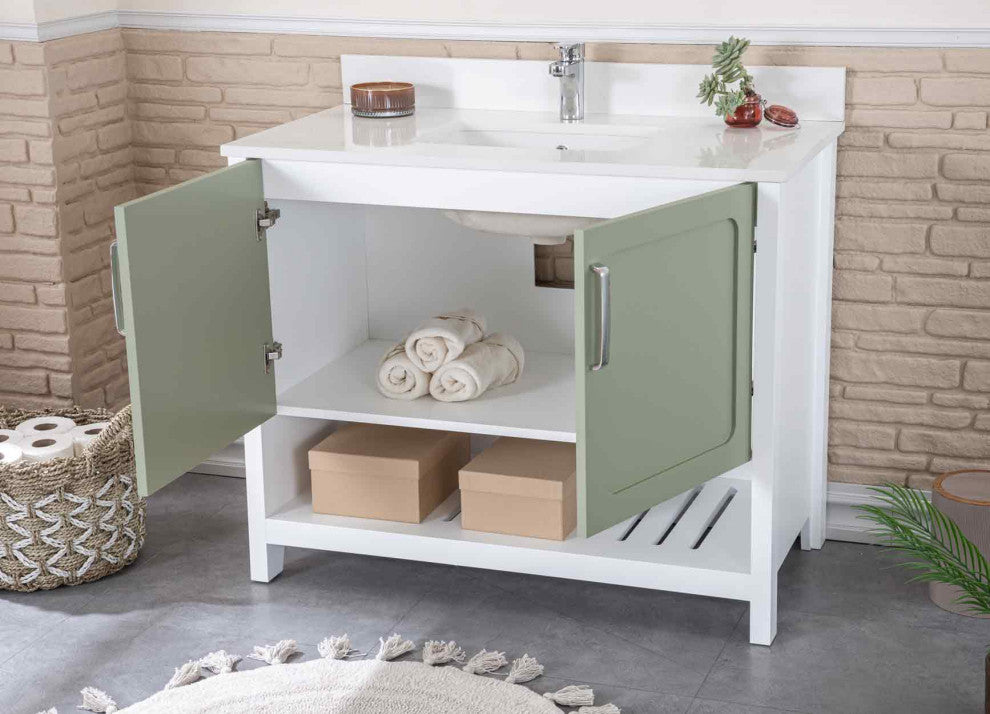 Florin Collection 42" Bathroom Vanity With Sink, Mirror, Countertop, Green