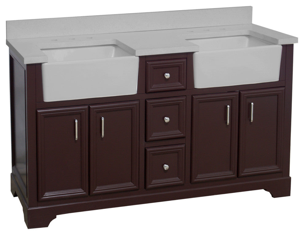 Zelda 60" Bathroom Vanity, Chocolate, Quartz, Double