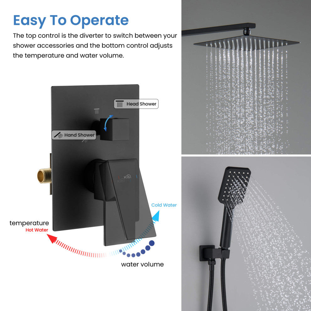 Cube Pressure 2-Function Shower System, Rough-In Valve, Matte Black