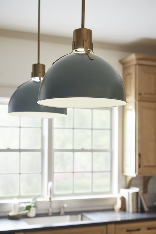 Hinkley Argo 14" Small LED Pendant Light, Lacquered Brass + Sage Green shade