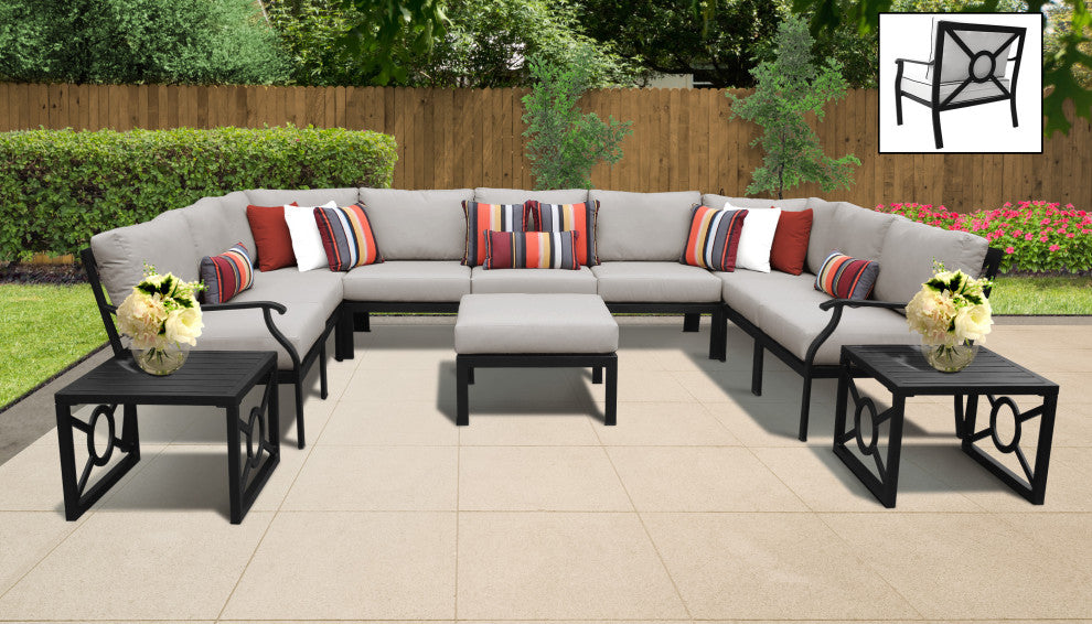 kathy ireland Madison Ave. 12 Piece Aluminum Patio Furniture Set 12g, Almond