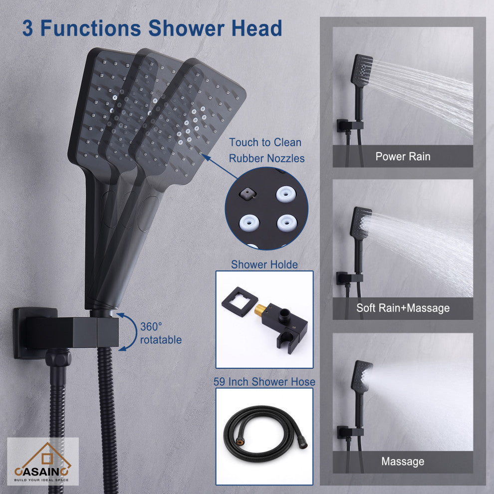 CASAINC 10" Ceiling Mounted Modern Shower System Set Handheld Spray, Matte Black