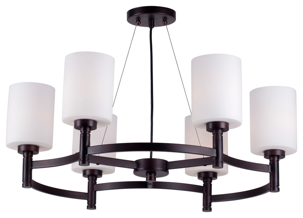 6 Light Chandelier, Antique Bronze, Satin Opal Glass