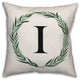 Watercolor Greenery Wreath Monogram I 18x18 Spun Poly Pillow