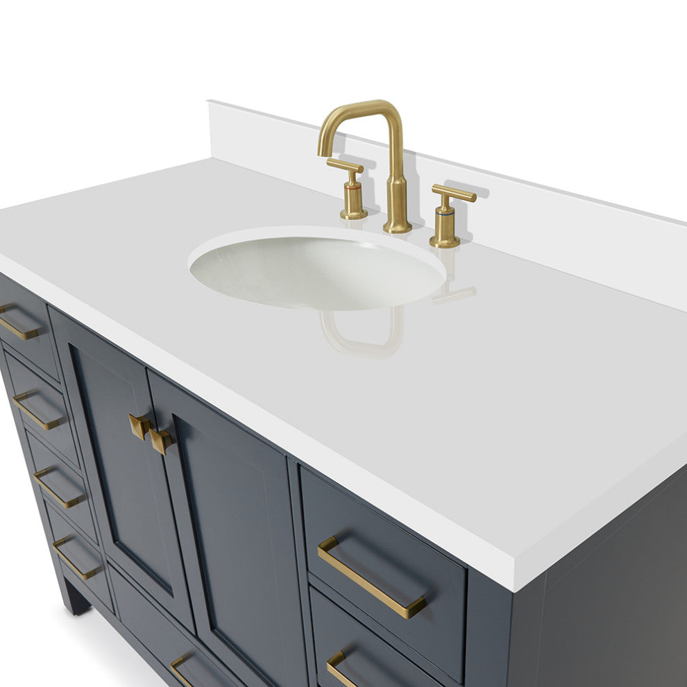 ARIEL Cambridge 49" Oval Sink Blue Bathroom Vanity Quartz Top, No Mirror