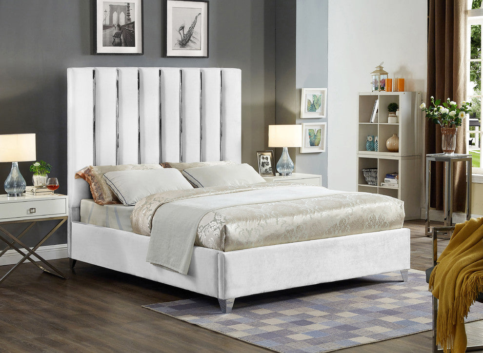 Enzo Velvet Bed, White, King