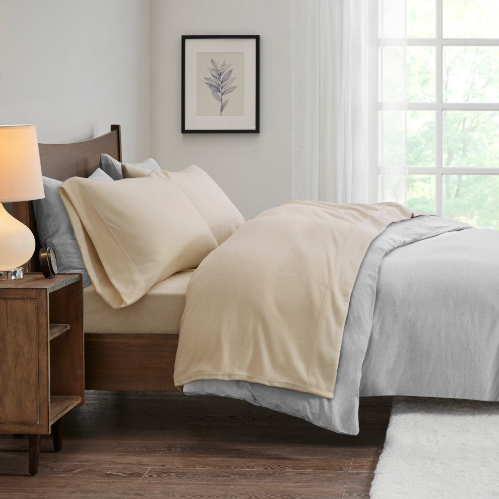 True North by Sleep Philosophy Knitted Micro Fleece Solid Sheet Set, Taupe, Cali
