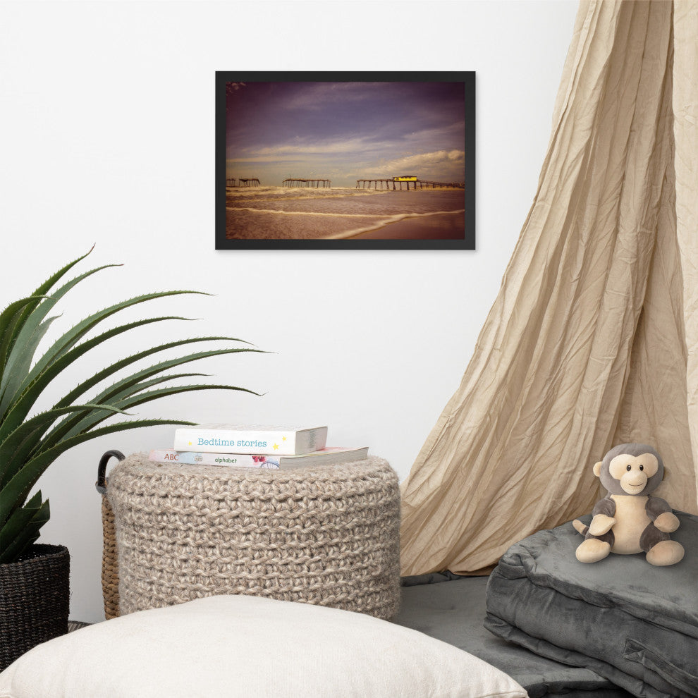 Aged View of Frisco Pier Coastal Framed Photo Paper Print, Black, 12" X 18"