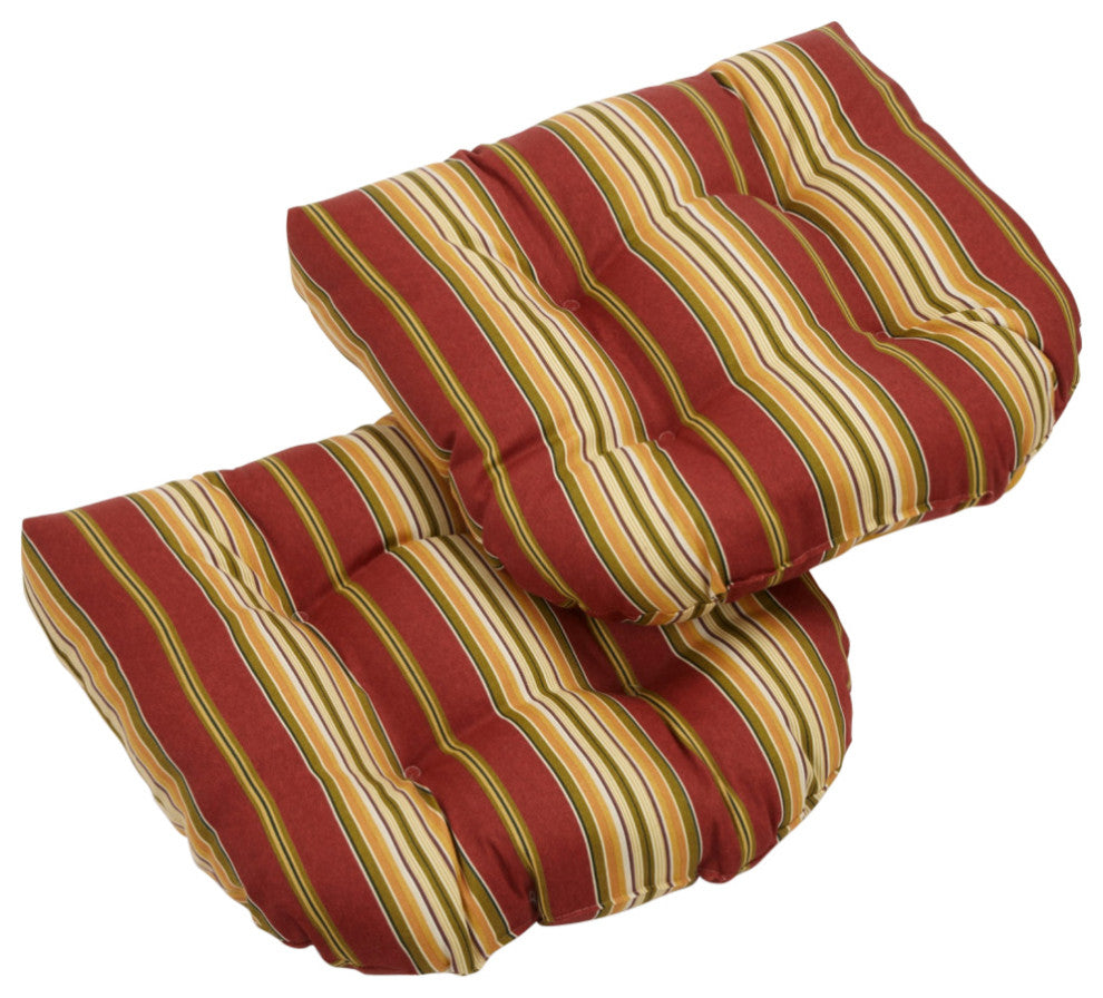 19" U-Shaped Outdoor Tufted Dining Chair Cushion, Set of 2, Kingsley Stripe Ruby