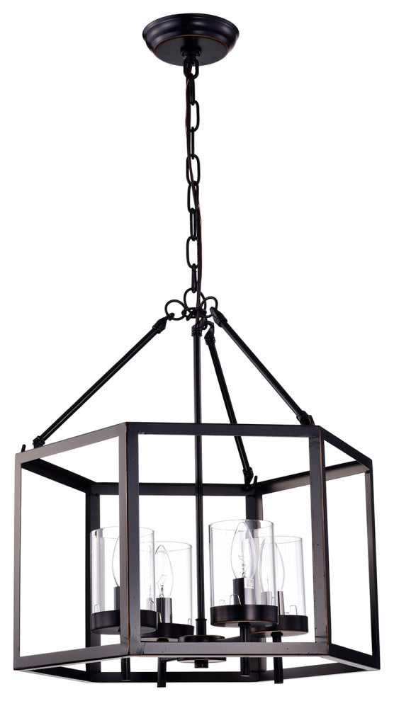 4-Light Oil Rubbed Bronze Hexagon Lantern Cage Chandelier Farmhouse
