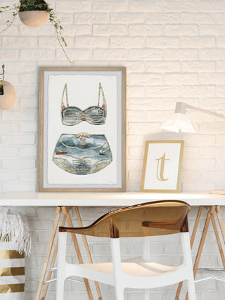 "Florida Retro Bikini" Framed Painting Print, 24x36