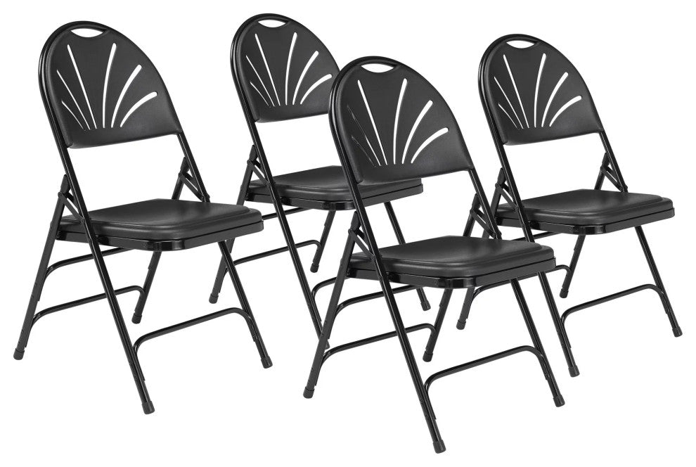 4 Pack Folding Chair, Metal Frame With Black Vinyl Seat With Curved Cut Out Back