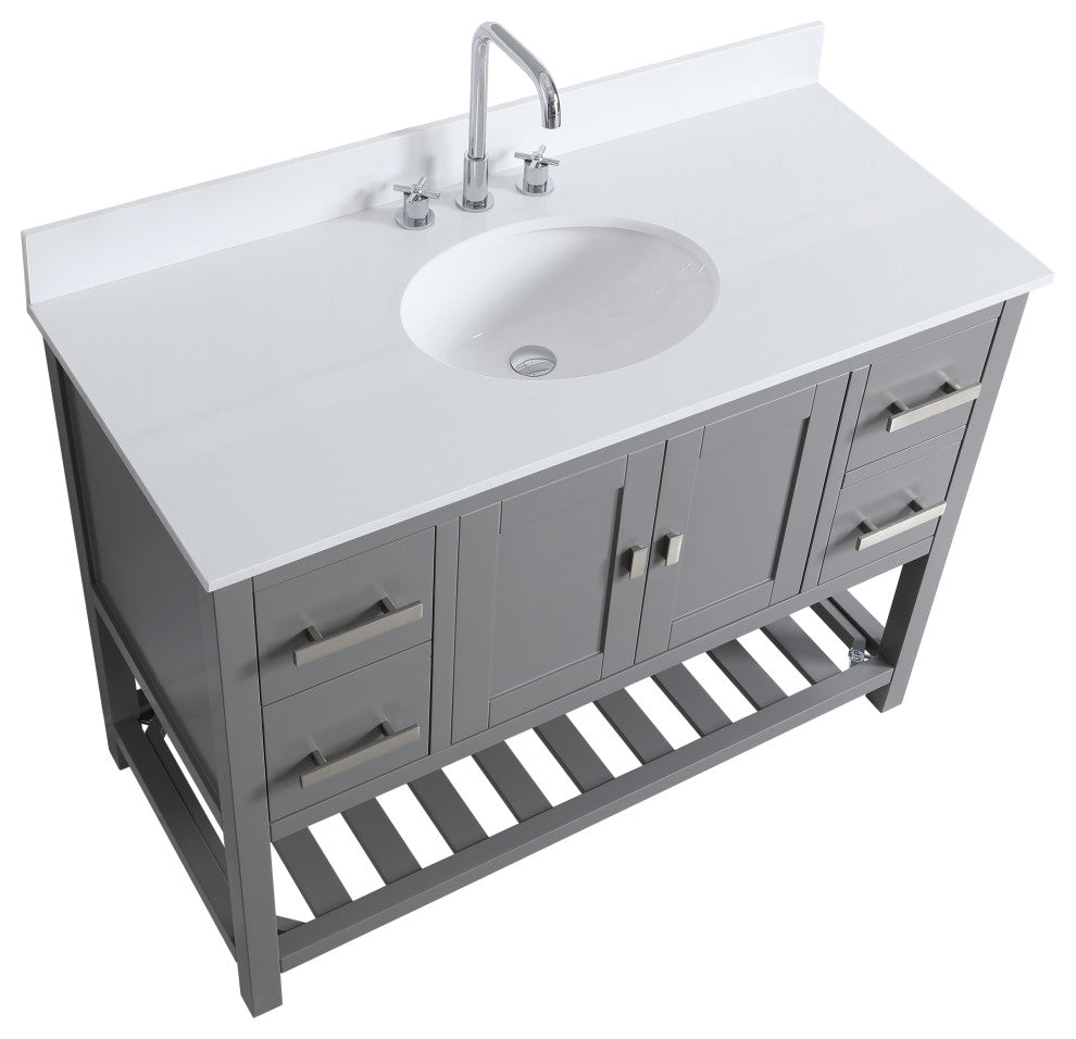 Monaco Bathroom Vanity Base Cabinet Without Top, Gray, 48", Single Sink