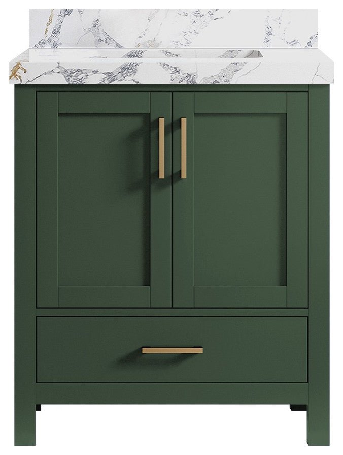 Malibu 30 Single Sink Bath Vanity in Lafayette Green 2" Calacatta Poanazzo