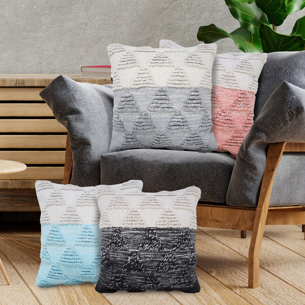 Ox Bay Handwoven Blue/White Geometric Organic Cotton Pillow Cover, 20"x20"