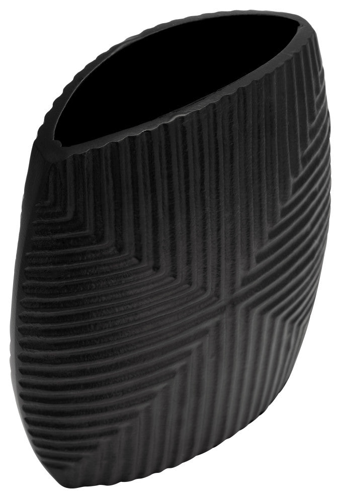 Metal, 10"H Ribbed Vase, Matte Black