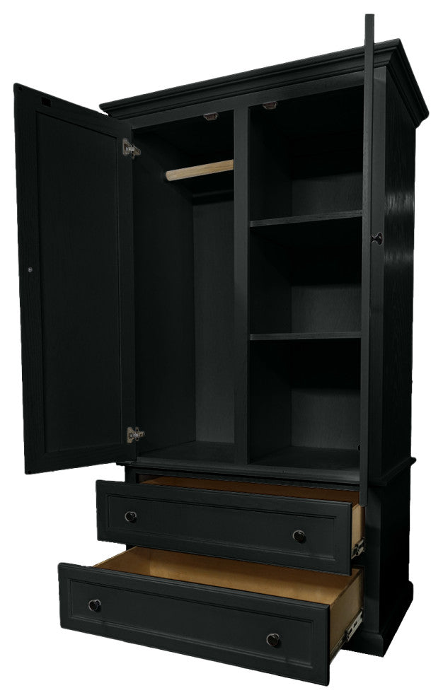 Modern Oak Extra Wide Wooden Wardrobe With Shutter Doors, Black