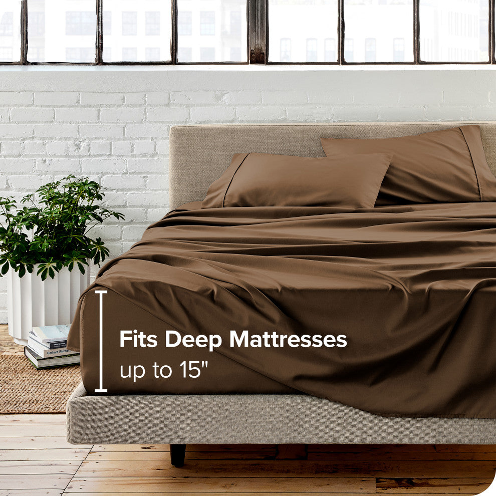 Bare Home Twin XL 1800 Microfiber Sheet Set, Cocoa