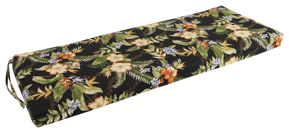 54"X19" Patterned Outdoor Spun Polyester Bench Cushion, Freeport Ebony