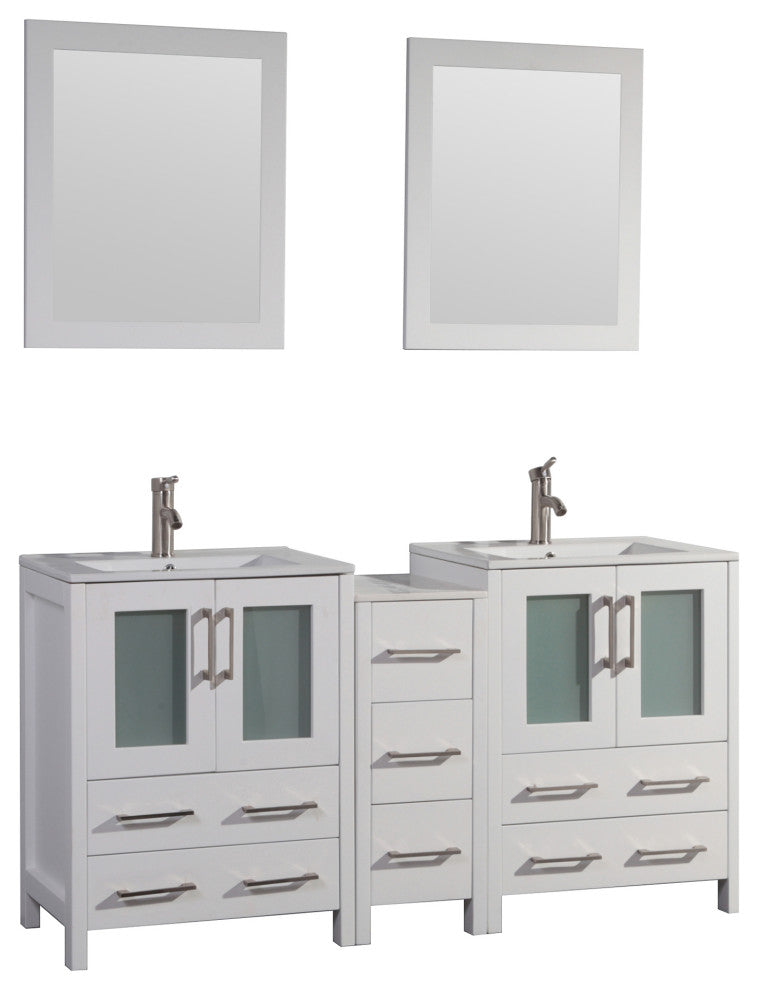 Vanity Art Vanity Set With Ceramic Top, 60", White, Led Touch-Switch Mirror