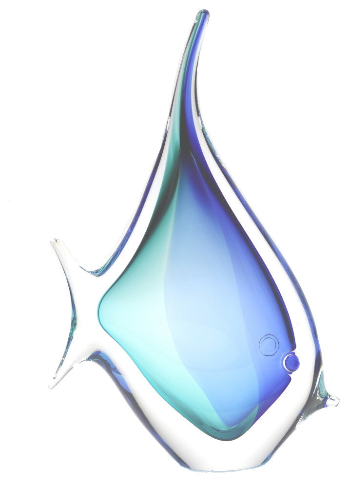 Murano Glass Design Crystal Tropical Fish Aqua Blue
