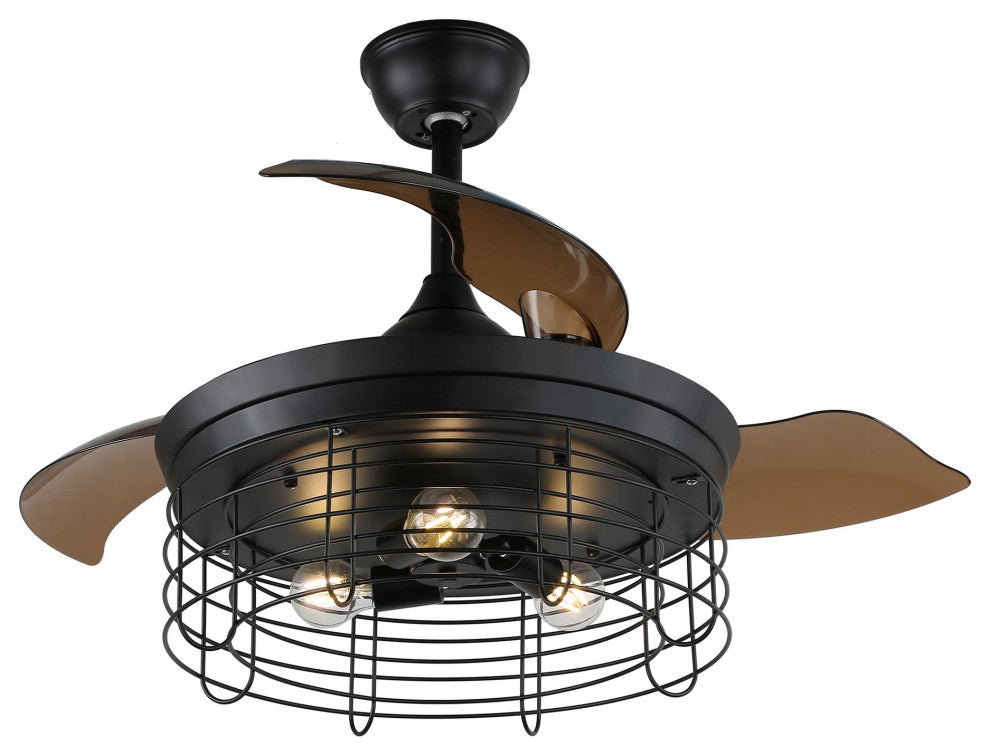 36" Black Industrial Retractable Ceiling Fan with Remote Control, Black