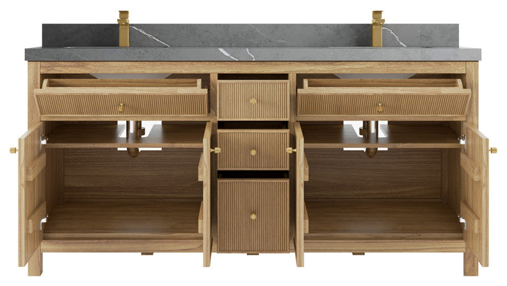 Sonoma Teak 72 Double Sink Vanity in Light  Natural with 2" Piatra Gray Quartz