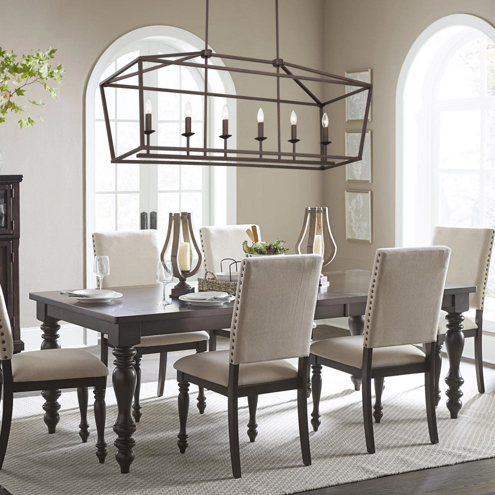 6 Light Kitchen Island Linear Pendant Chandelier, Oil Rubbed Bronze