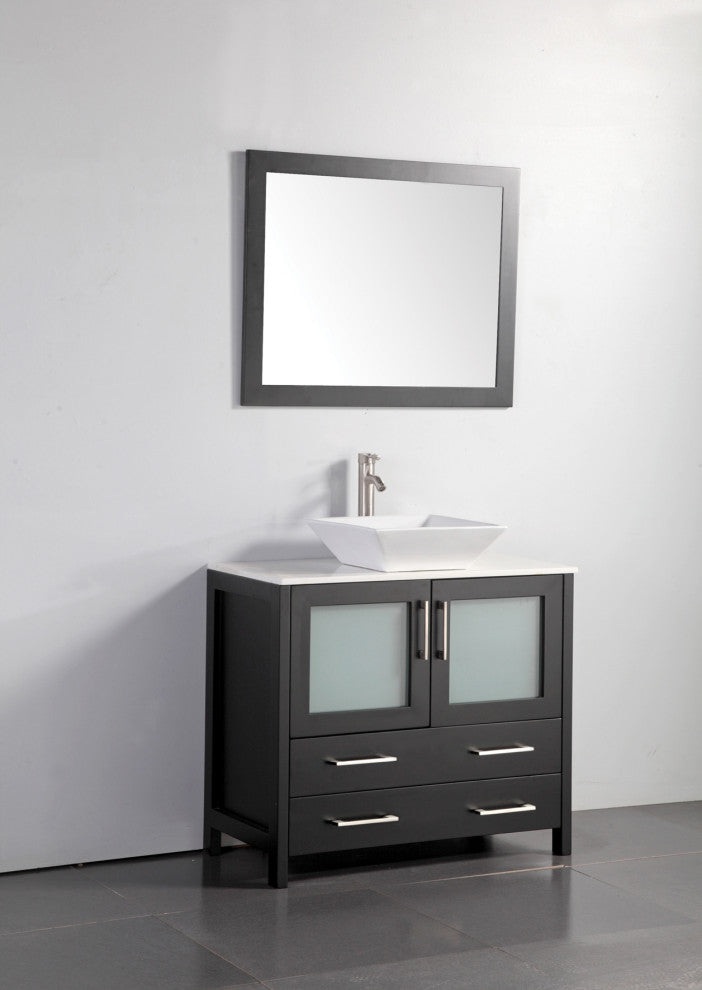 Vanity Art Vanity Set With Vessel Sink, Espresso, 36", Led Touch-Switch Mirror