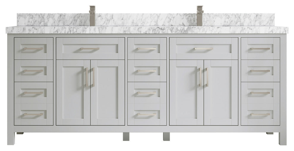 Cambridge 84 Double Sink Bath Vanity in Coventry Gray 2" Carrara Marble