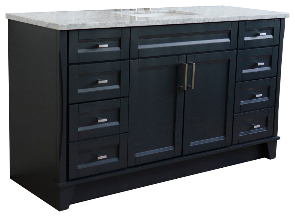 61" Single Sink Vanity, Dark Gray Finish And White Carrara Marble