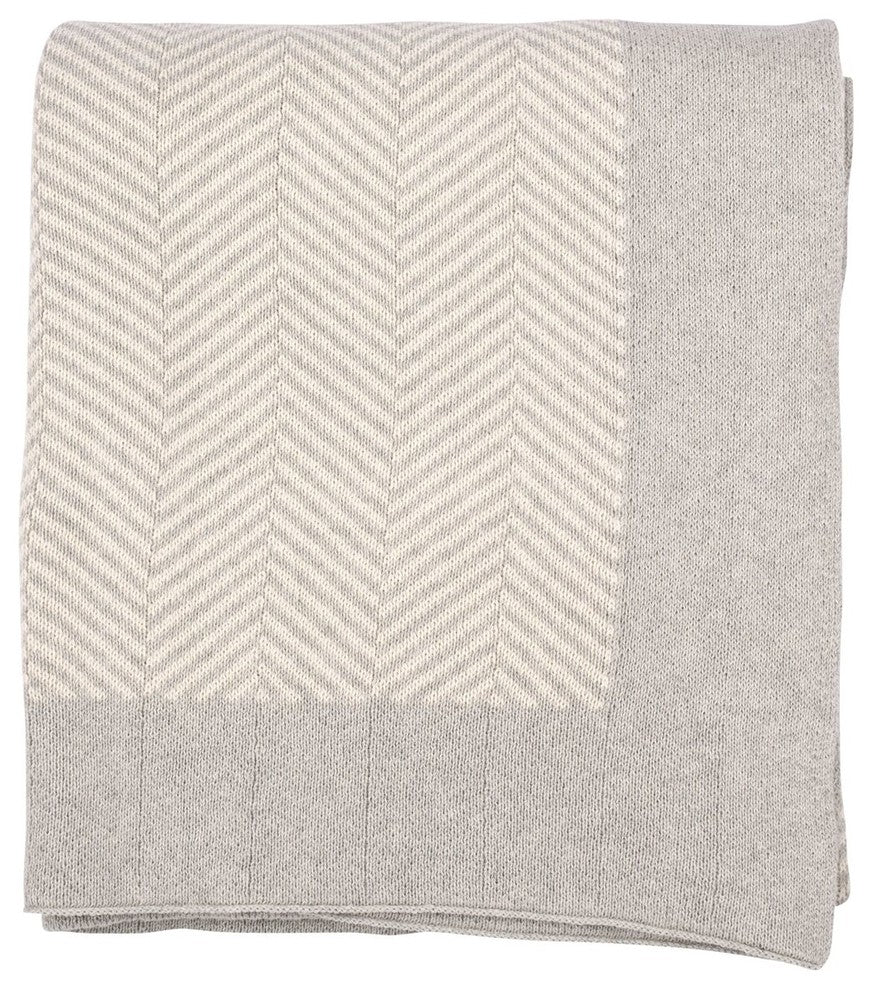 Herringbone Throw, 50"x60", Soft Gray Melange Natural